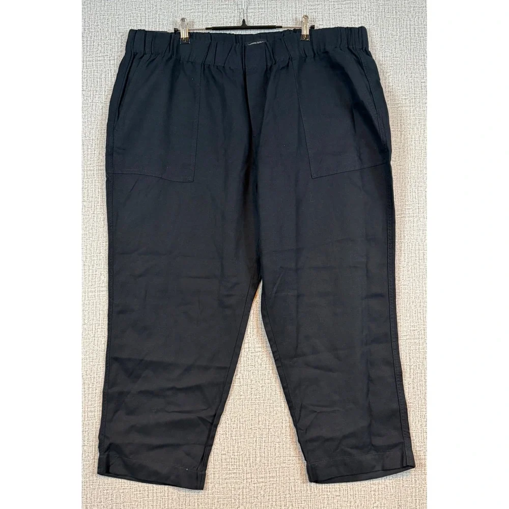 NWT Banana Republic Womens XXL Black Linen Blend Tapered Crop Pant‎ Pull On Prep